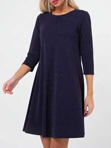 فستان ضيق بأكمام ٣/٤ و تصميم خط A مزين بالترتر، انيق وجديد