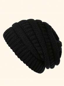 Gorro de punto de cola de caballo de unicolor para mujer, gorro de punto acrílico casual, versátil, de moda, de poliéster, de unicolor, para otoño/invierno - sombrero - Ver 10