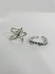 1 Set Of 2pcs Fashion Chic Starfish Open Ring Adjustable For Women, Suitable For Daily, Festival And Holiday Wear
