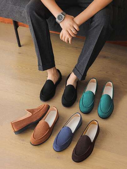 New Men's Niche Loafers, Round Toe Solid Color Suede Flat Slip-On Casual Comfortable Moccasins, Bright Color Mid-Top Men's Shoes, Suitable For Summer And All Seasons. [Warm Tip: Size Runs Small, Shoe Shape Is Slightly Narrow On The Sides.]