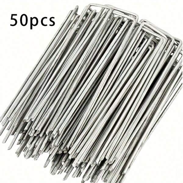 50pcs U-Shaped Garden Stakes, Heavy Duty Metal Landscape Fabric Ties, For Securing Barriers, Ground Covers, Fences And Artificial Turf - Ideal For Gardening And Landscaping Projects!