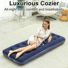 A Portable Foldable Inflatable Bed, Air Mattress, Camping Sleeping Pad With Pump, Suitable For Camping And Home Use - 藏青色24孔充氣床 - 查看 6