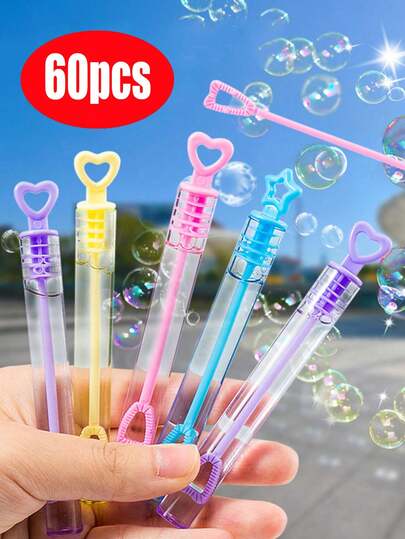 60 piezas Tubos de burbujas mini, varitas de burbujas de colores, herramientas de soplado de burbujas con forma de dibujos animados, creador de ambiente para fiestas/bodas/cumpleaños, juguetes de soplado de burbujas para adolescentes (líquido de burbujas no incluido), 12/24/48/60 piezas