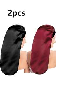 2 Stück Satin Schlafhauben für langes Haar, geeignet für den täglichen Gebrauch.