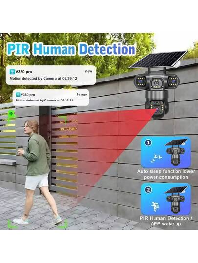 SWVW Wi Fi Solar IP Camera CCTV 15MP Dual Lens Triple Screen PTZ Auto Tracking 6K Security Surveillance V380 Pro Camera, Pet Tracking, Floodlight AI Motion, Home 355 Degree Horizontal 90 Vertical Rotation, Video Network System Support Two Way Voice view 8