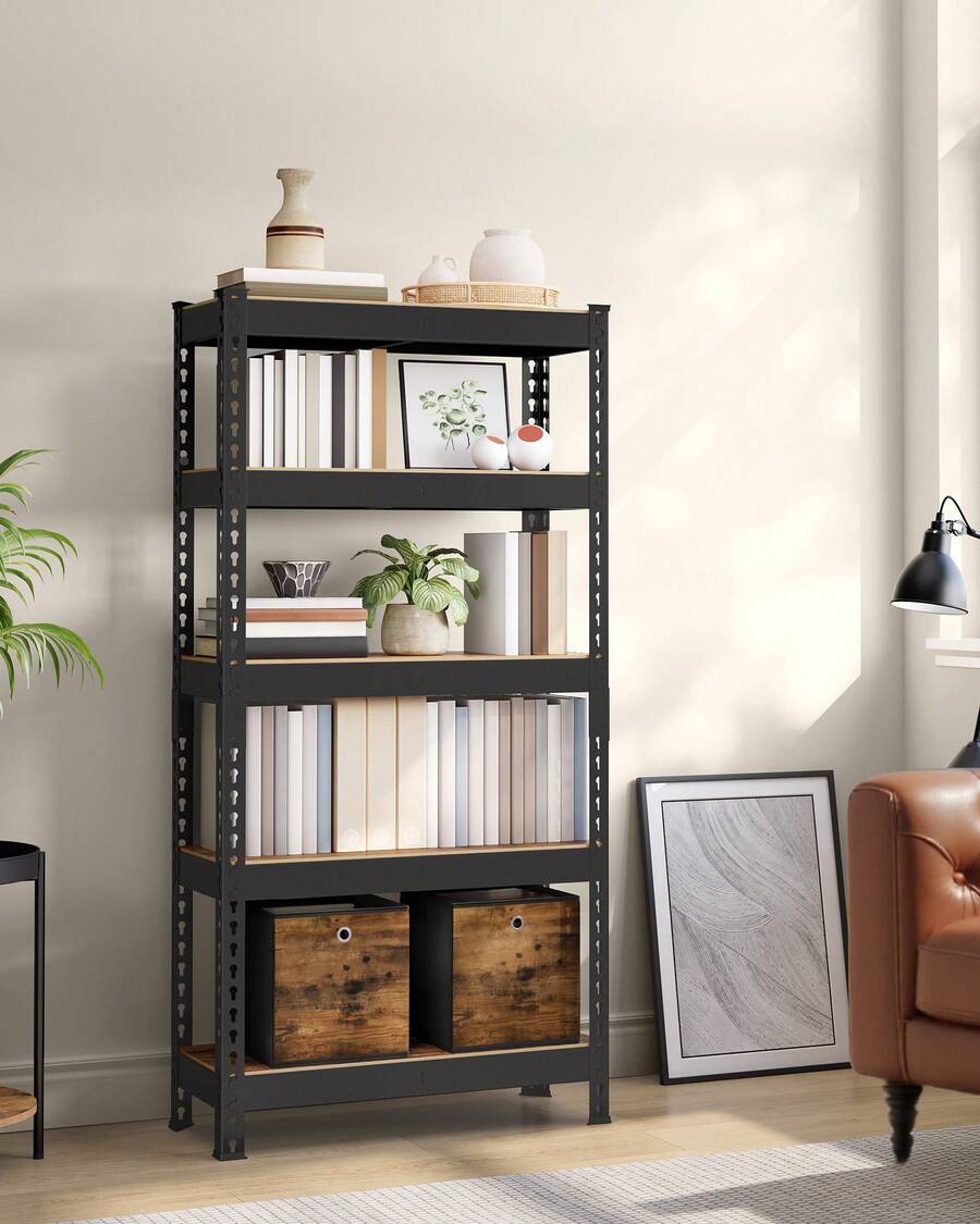 SONGMICS Étagère pour Charges Lourdes, Étagère de Rangement, Étagère de Cuisine, 5 Niveaux, 30 x 75 x 150 cm, Capacité de Charge 875 kg, pour Cave, Garage, Bureau, Marron Rustique - Marron rustique - Voir 1