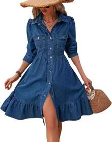 Denim Dress A Line Jean Dresshalloween - 藍色 - 查看 1