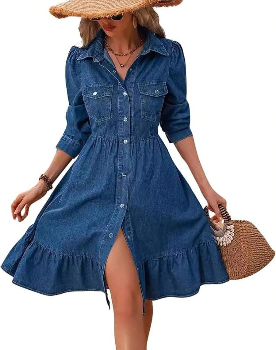Denim Dress A Line Jean Dresshalloween - 藍色 - 查看 1