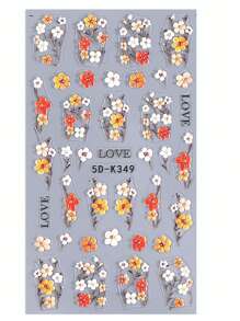 2 pezzi 5D Adesivi per unghie con fiori a cinque petali arancioni e gialli in rilievo, decorazioni per unghie con design floreale per matrimoni, stile Y2K, accessori per unghie con effetto in rilievo