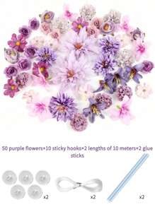 1pc Monochrome Series Floating Artificial Flowers Curtain, Creative Photography Prop, Indoor Outdoor Floral Decor, Plastic Fake Flower Petals Waterfall, Romantic Wedding Backdrop, 3-10cm Random Size, Decoration Material Pack
