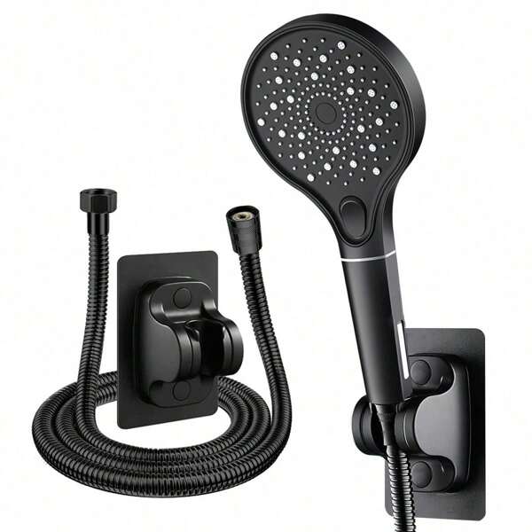 3pcs Set Shower Head, High Pressure 3 Mode Showerhead With Filters, With 1.5m Hose And Adhesive Shower Head Holder, Adjustable Handheld Shower Holder Wall Mount Shower Bracket, Black