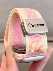 [Customized] Personalized Name Y2k 3D Dog Nylon Cute Stripe Magnetic Band Compatible With Apple Watch Band Series S10 9 8 7 SE S11 10 42mm 46mm 38 40 41mm 42 44 45mm 49mm Summer Men Women Strap - A - View 23