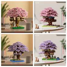 2229pcs/1097pcs Cherry Blossom Bonsai Tree Building Blocks Set, Micro Building Blocks Bonsai Tree House Toy, Suitable For Halloween/Thanksgiving/Christmas/Easter/Valentine's Day Gifts (No Light), Mixed Colors, Movie/Flower/Plant/Love/Fantasy Theme, ABS Resin Material
