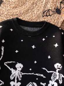 Boys' Halloween Skeleton Knitted Pullover Sweater, Suitable For Holiday, Spring, Autumn And Winter - Black - View 4