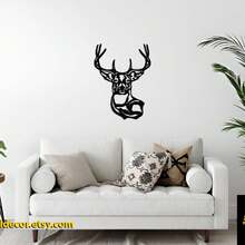 Deer Head Wall Art, Deer Head Metal Wall Art, Metal Wall Decor, Home Office Living Room Decoration, Deer Wall Sign, Metal Wall Art? Metal Wall Shelf With Art Scroll Design Metal Wall Decor - Black - View 4