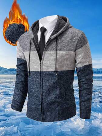 Heren herfst- en winterkleurblokkering, warme, modieuze, casual, sportieve, outdoortrui, vest, jas