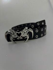 1pc Vintage American Style Women's Belt With Unique Buckle, Black Devil Wing Heart Shaped Rivet Decor Reversible For Everyday And Holiday Wear Summer, School