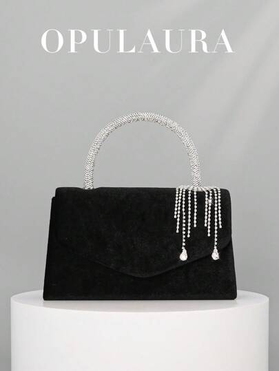 OpulAura, lekka, biznesowa, casualowa torebka typu bucket z kryształkami i ściągaczem, przezroczysta, wieczorowa kopertówka z perłami syntetycznymi, olśniewająca, elegancka, wykwintna, z dyskretnymi, luksusowymi kryształkami, odpowiednia dla imprezowiczek, kobiet i panien młodych. Idealna do sukienek na przyjęcie, kolację/bankiet, świąteczne przyjęcie, idealnie pasuje do sylwestrowych strojów, idealnie komponuje się z damskimi sukienkami imprezowymi, niezbędny dodatek ślubny, idealnie pasuje również do sukienek na zakończenie roku szkolnego i balu maturalnego. Losowy wzór z kryształkami.