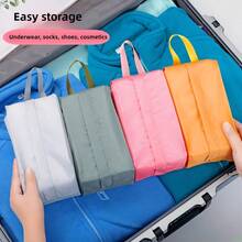 A Set Of Three Fabric Storage Bags, Portable Travel Makeup Pouch, Storage Bags For Underwear And Socks, Hand Wash, Available In Gray, Pink, And Light Brown, Perfect For Travel. - Multicolor - View 10