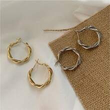 Fashionable Geometric Cable Hoop Earrings, Minimalist Versatile Personalized Statement Earrings For Women - Yellow Gold - View 10