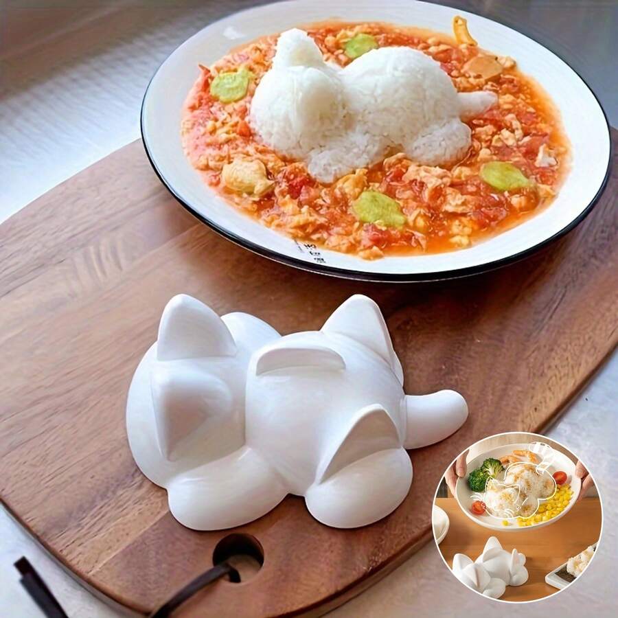 1pc Cute Cat Shaped Sushi And Mashed Potatoes Mold Creative Design Bento Box Mold For Kitchen And Restaurant Use - White - View 1