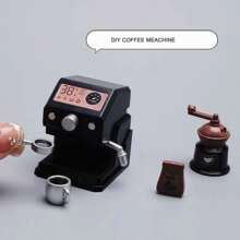 Escena en miniatura 1:12 para casa de muñecas con licuadora en miniatura, máquina de café y juego de alimentos de bolsillo