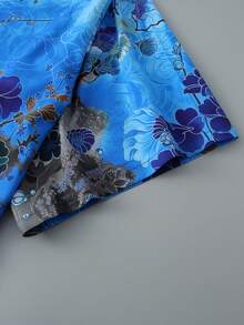 Japanese Style Floral Print Kimono Cardigan, Loose Fit Vintage Sakura Printed Spring/Summer Unisex Lightweight Jacket, Casual Streetwear, Beach, Travel, Festival, Party Costume - Blue - View 4