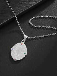 1pc Fashionable Colorful Cubic Zirconia Virgin Mary Pendant Necklace, Stainless Steel Jewelry Gift For Women