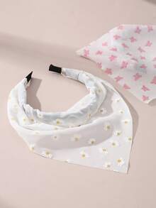 3 件女士波西米亚风格简约优雅雏菊和蝴蝶印花头带，适合日常和度假装，发带，发箍，秋季 - 彩色 - 查看 6