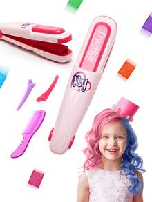 女孩发型套装、染发棒、发夹、梳子、儿童造型师角色扮演、DIY 发饰套装、美发玩具、装扮配件玩具、美发工具、染发精美造型游戏设计（可水洗）、过家家公主的理想生日礼物、节日礼物