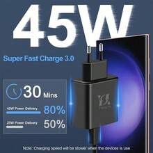 45W USB-C Fast Charger Adapter Compatible With Samsung Galaxy S24, S23 Ultra, S22, S21, S20, A33, A53, A54, A14, A13, Z Flip/Fold4, Type-C Wall Charger Plug - EU C Type Plug(220-240V) - View 3