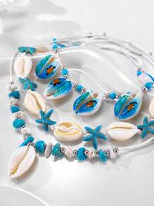 1 o talla grande sets de tobilleras de elementos marinos, con colgantes pequeños de conchas, estrellas de mar y conchas, tobilleras personalizadas y de moda con múltiples elementos ajustables, apropiadas para usarse en verano, vacaciones en la playa y natación