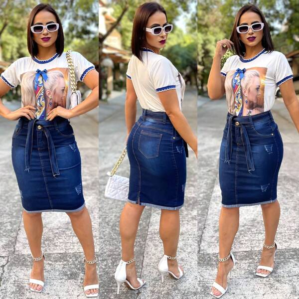 Saia Jeans Moda Evangélica Lindo Modelo Secretária