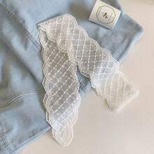 1条柔软优雅的蕾丝围巾，时尚植物图案围巾，刺绣细围巾，适合办公室女士用作腕带、发带、头巾、颈巾等。 - 白色 - 查看 9