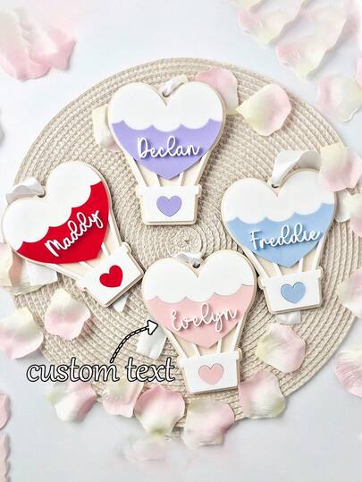 Spersonalizowana tabliczka z imieniem na balon na ogrzane powietrze z okazji Walentynek, dekoracja na Festiwal Miłości, drewniany akrylowy kosz walentynkowy w kształcie serca, etykieta na prezent, prezent świąteczny