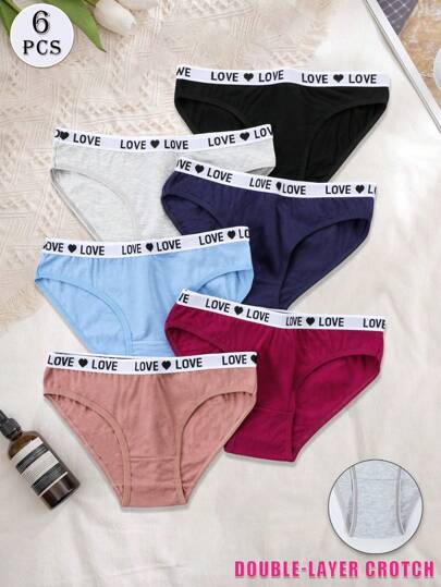 6pcs/Pack Women's Low Waist Panties Set, Letter Waistband, Comfortable, Sexy Seamless Solid Color Briefs, Black Shorts, Suitable For Halloween & Autumn