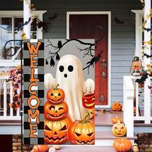 1 件万圣节鬼魂花园旗帜 - 12x18 英寸恐怖粉色幽灵涤纶庭院横幅，复古闹鬼门廊装饰，防水户外万圣节装饰，单面恐怖草坪旗帜，适用于前院和派对