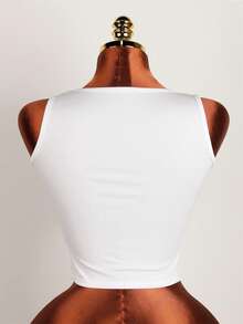 Áo tank top crop Kpop gợi cảm mùa hè FQLWL dành cho nữ, không tay, thích hợp tập gym, đi nghỉ mát, họa tiết giọt nước, phong cách boho, màu trắng thường ngày. - trắng - Xem 3