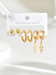 Set de 6 piezas de aretes de acero inoxidable de moda sencilla y versátil para mujer, adecuados para uso diario - multicolor - Ver 6
