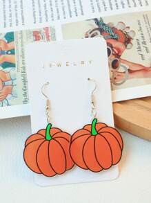 1 Pair Cute Halloween Acrylic White Ghost & Pumpkin Funny Earrings, Suitable For Women, Holiday Gift Earrings