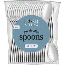 Posh Setting  Silver Plastic Mini Spoons For Desserts, Appetizers, Tasters, I Cream  4 Inch Disposable Tiny Spoons(36 Pack) - 迷你銀勺 - 36 支 - 查看 8