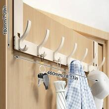 Gancho de puerta sin perforaciones, soporte de almacenamiento, organizador de baño, estante de almacenamiento trasero para puerta, accesorios de cocina, gancho para abrigos sin rastro, 6/7/8 - Negro de 4 ganchos - Ver 2