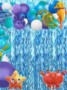 1/2/4件蓝色飘带派对装饰、蓝色流苏背景、蓝色生日装饰、冰雪奇缘生日派对装饰、海洋派对装饰、海底派对装饰、泳池沙滩派对装饰、海洋派对装饰 - 藍色 - 查看 2