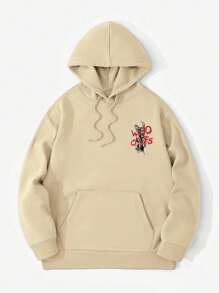 Felpa con cappuccio casual da uomo, con stampa di mani e lettere, ampia, con tasche