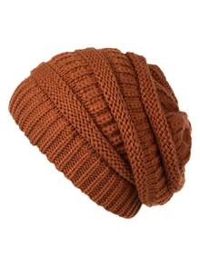 Gorro de punto de cola de caballo de unicolor para mujer, gorro de punto acrílico casual, versátil, de moda, de poliéster, de unicolor, para otoño/invierno - sombrero - Ver 5