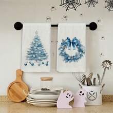 2pcs Set Of Christmas Themed Towels, Designed With Christmas Snowman And Christmas Tree Pattern Printed Towels, Machine Washable, Heat-Resistant, Absorbent And Reusable, Room Decoration, Kitchen And Bathroom Towels, Party Decoration, Home Decoration, Ideal Christmas Gift - Multicolor - View 7