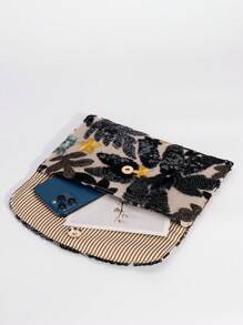 Bolso de mano/clutch de mujer con bordados de lentejuelas, diseño de contraste de costura, elegante y versátil, adecuado para fiestas, bodas, compras, citas, regalos de vacaciones (patrones cortados al azar)