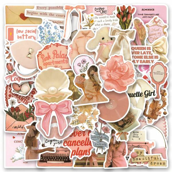 50pcs Girl Stickers Decals Scrapbook, Journaling, Laptop, Bumper, Skateboard, Water Bottles, Computer, Phone