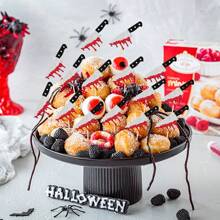 12pcs Halloween Cupcake Toppers Glitter Horror Blood Knife Cupcake Picks Have A Killer Birthday Cake Decorations For Halloween Blood Knife Theme Birthday Party Supplies