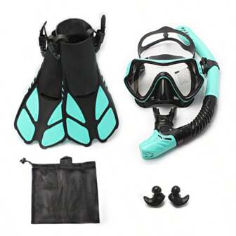 3 pezzi Maschera da snorkeling, Occhialini da immersione impermeabili per adulti, Pinne da snorkeling e immersione libera regolabili per adulti, Scarpe da nuoto in silicone per immersione e snorkeling, per un'esperienza di nuoto piacevole, accessori da spiaggia, galleggianti da piscina